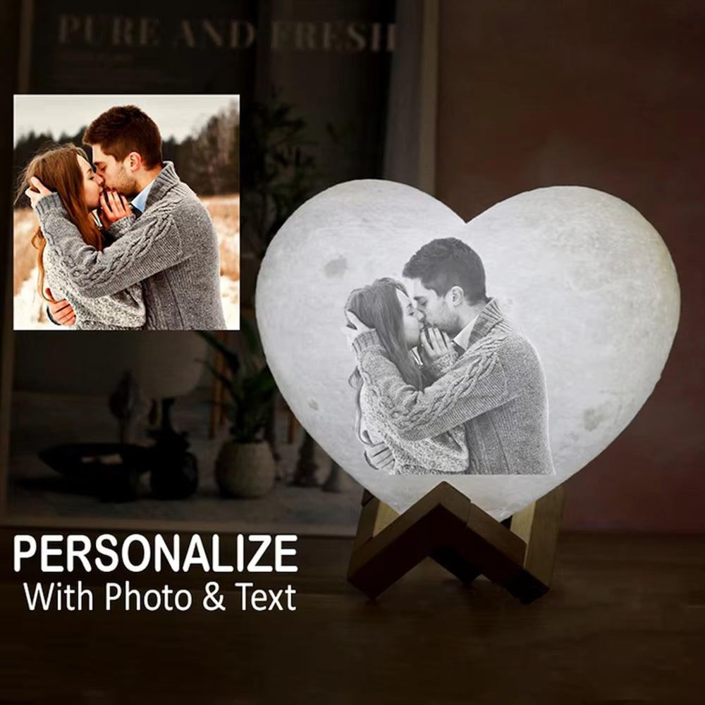 Customized Moon Lamp with Photo Text Heart Shape 3D Printed Moon Night Light