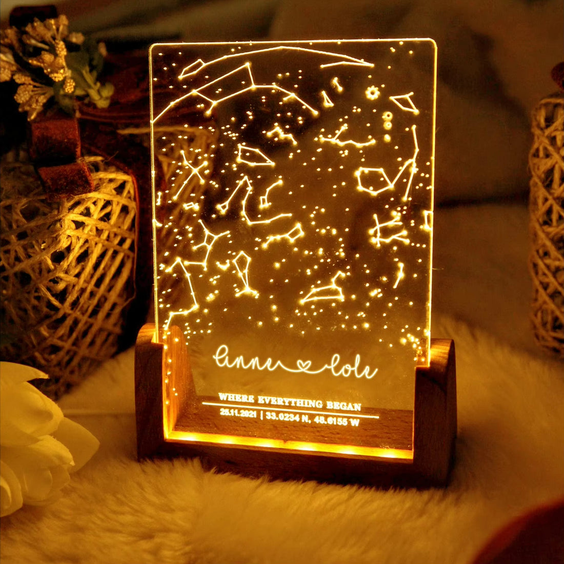 Personalized Constellation Chart Lamp Customized Bedroom NightLight for Couples