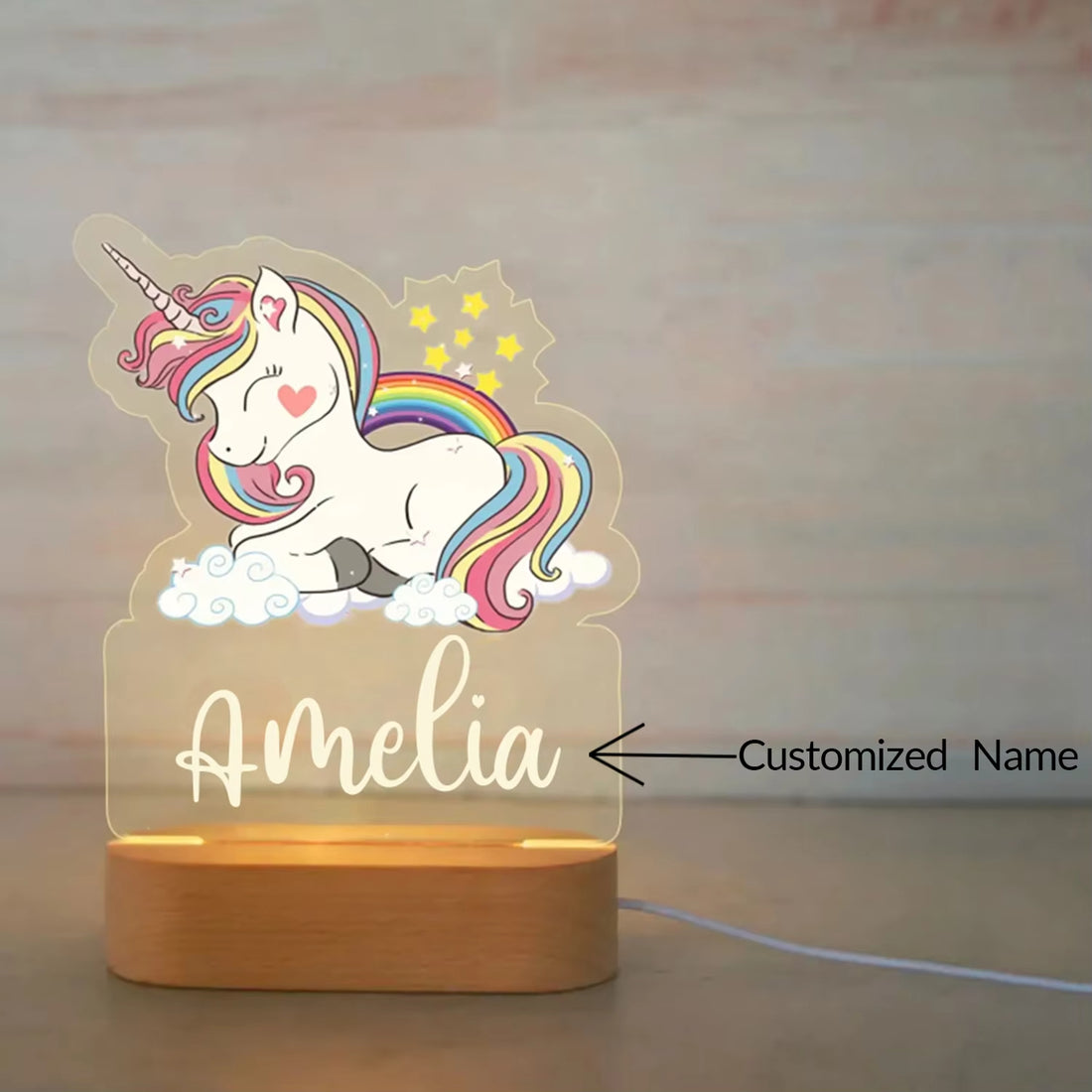 Personalized USB NightLight Custom Name Acrylic Lamp Animal Design