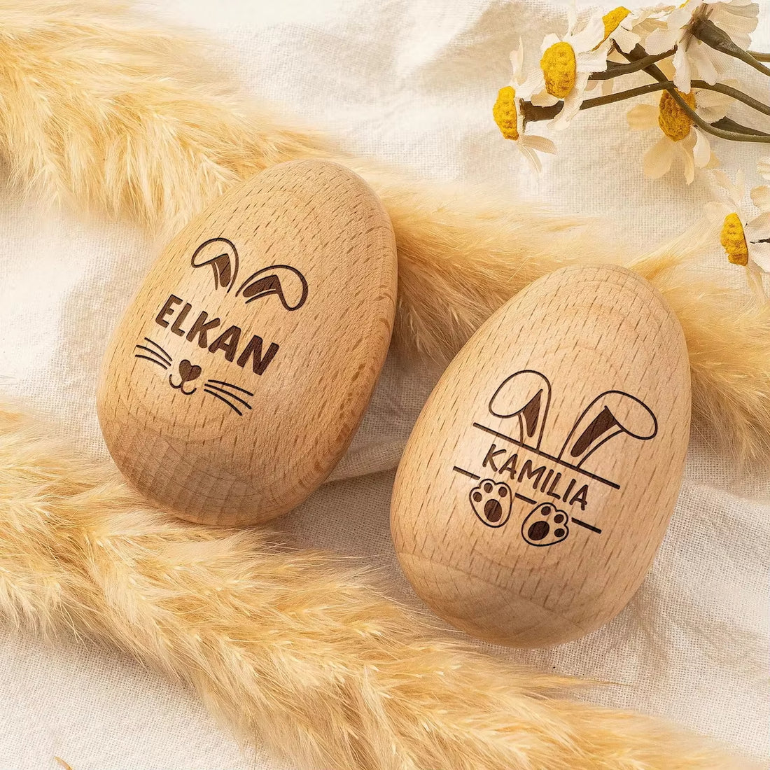 Personalized Musical Wooden Easter Egg Shakers, Engraved Egg Shaker Kids