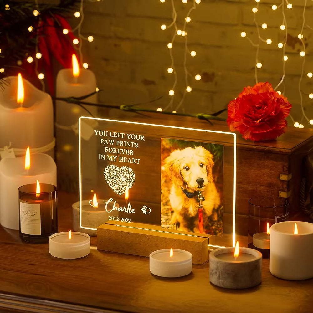 Customized Dog Cat Memorial Photo Frame Pet Sympathy Gifts LED Night Light