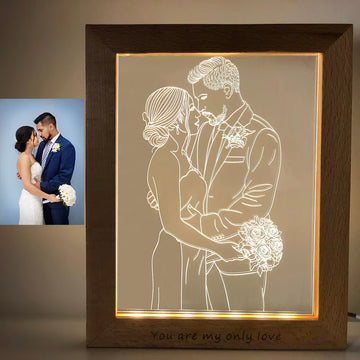 Personalized Custom Photo Night Light USB Wooden Base DIY Photo Frame Lamp