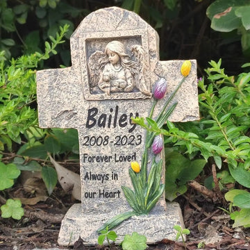 Cross Dog Memorial Stone Angel Holding a Dog. Dog Memorial Gifts for Loss of Dog