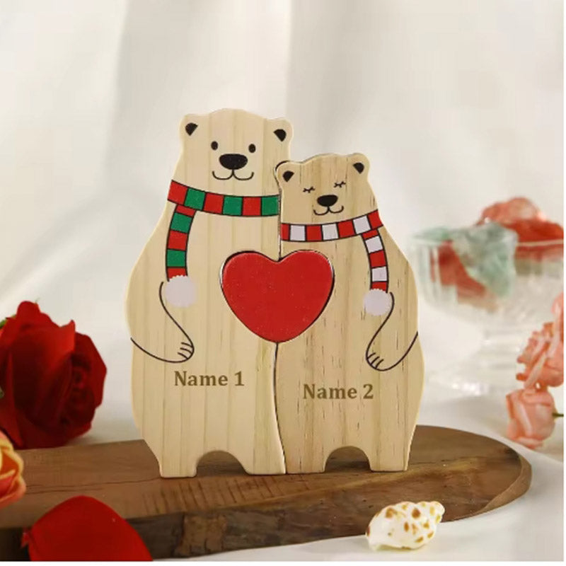 New Personalized Wooden Bear Custom Family Name Puzzle Sculpture