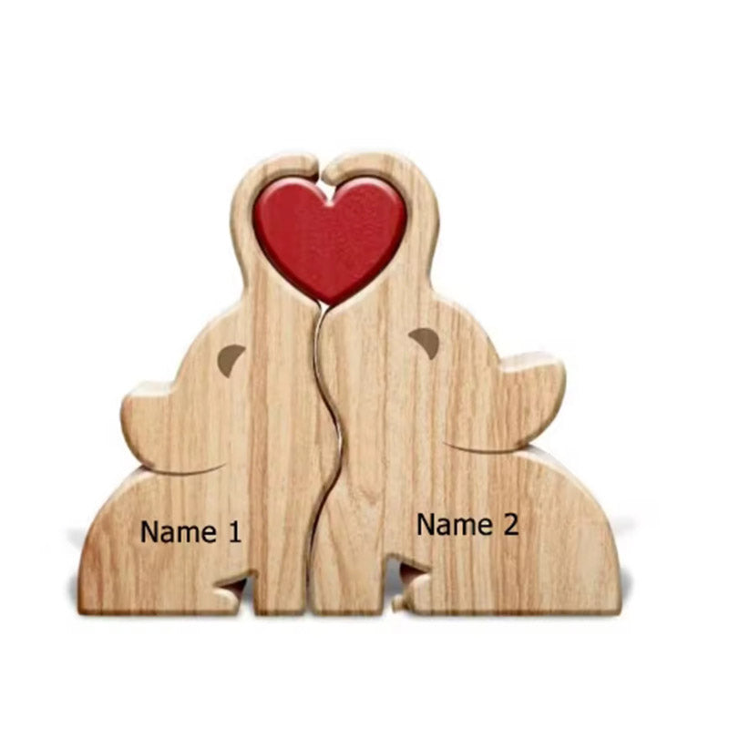 Personalized Wooden Elephant Puzzle Family Wood Animal Sculpture Puzzle
